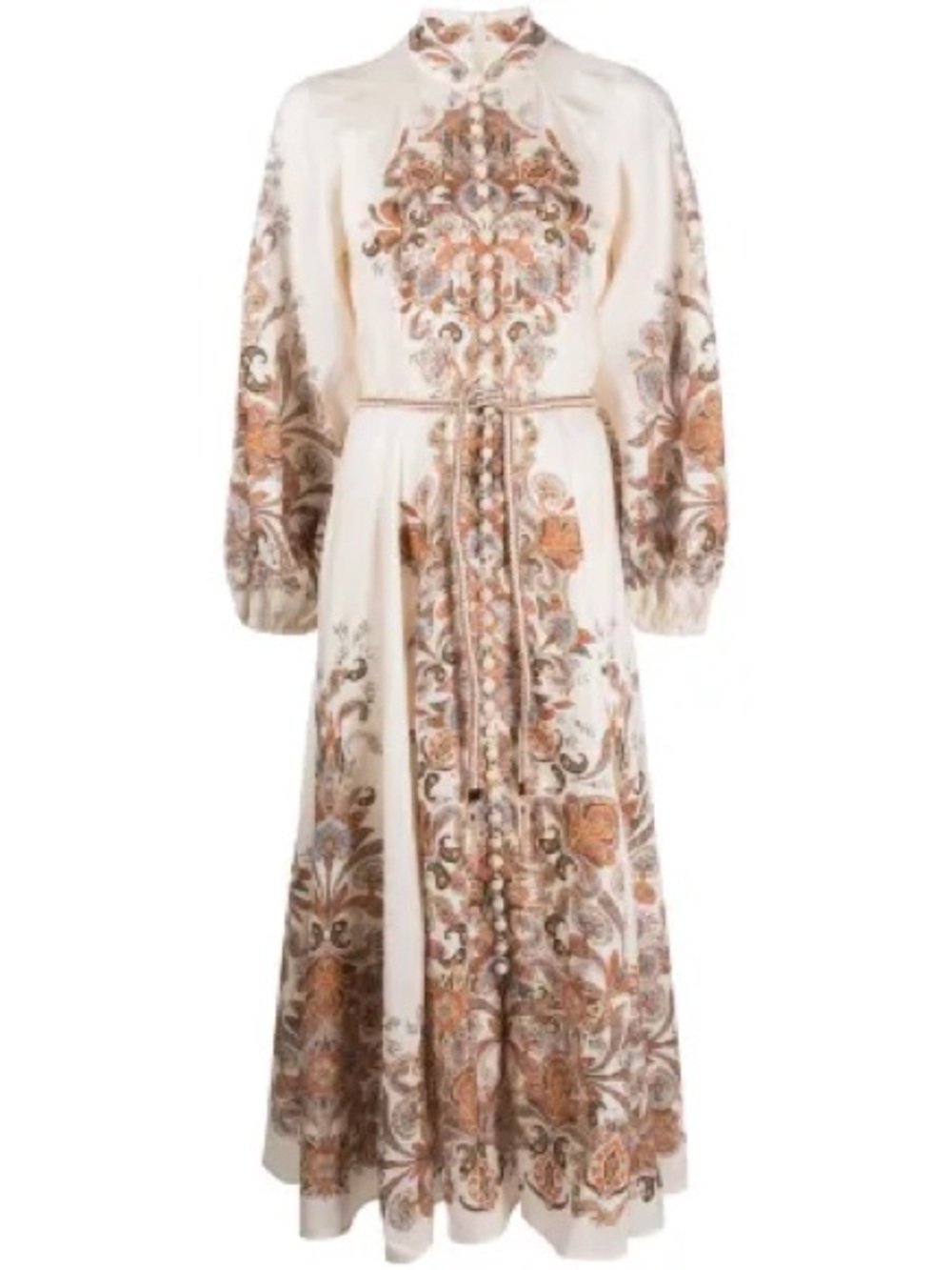 Cream Paisley Maxi Dress with Belt
